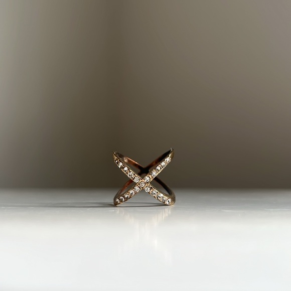 Pave Gold Crystal x ring size 7 - Picture 2 of 14